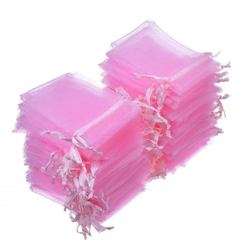 100 броя 7x9 9x12 10x15 13x18 17x23 см розова чанта, изработена от органза подарък чанта прибиращ чанта-саше чанта за сватбена украса 88