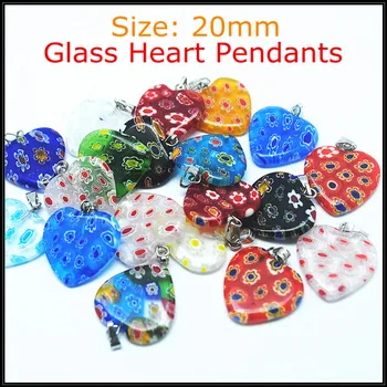 20PCS Стъклени висулки, висулки, бижута висулки millefiori стъклени мъниста във формата на сърце с аксесоари 2016 нови мъниста размер висулки 20 мм