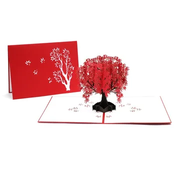 3D Изскачащ прозорец с Червено кленов дърво Благодарствени картички Коледни Подаръци Подарък на картичка с Плик пощенски Картички с най-добри пожелания на вашия Любим приятел