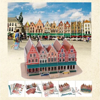 3D книжен пъзел модел на сградата играчка Bruges Markt Grand Place Белгия холандски стил на световно известната архитектура ръчна работа подарък 1 бр.