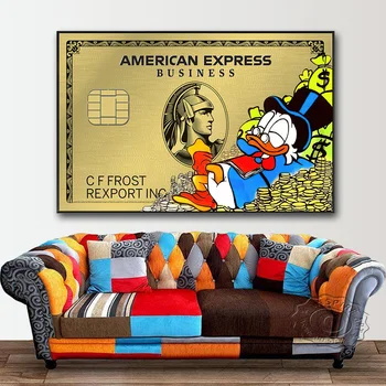American Express Карта Доналд Дък Печат върху Платно, Живопис върху Стена Художествена Декоративна Картина за украса в Хола на Дома