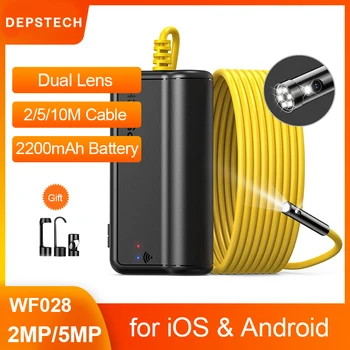 DEPSTECH Двойна Леща 2MP 5MP Безжичен Ендоскоп Помещение Змия Проверка Scalable Камера, WiFi Бороскоп за Android и iOS Таблети