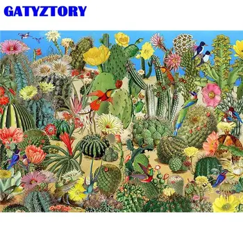 GATYZTORY 40x50 см Рамка за Картина на Номерата На Пустинен Кактус За Деца И Възрастни-Рисуване Върху Платно Картина На Номера Комплекти от Ръчно Рисувани