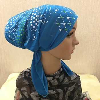H089 висококачествени мюсюлмански шапки с цветни пайети, очите улов ислямски шал, тюрбан. → с еластична лента