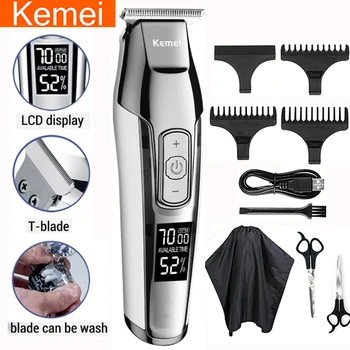 kemei професия машина за подстригване машинка за оформяне на брада за мъже електрическа мъжка самобръсначка LCD дисплей 0 мм Машинка за подстригване на коса машина платена Бръснач