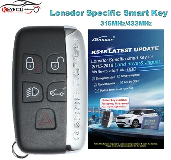 KEYECU Lonsdor Специален смарт ключ 5 Бутона 315 Mhz/433 Mhz за 2015 2016 2017 2018 Land Rover, Jaguar и Word за Lonsdor K518