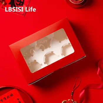 LBSISI Life 10 бр. Китайската Нова Година Кутия За Кексчета Пролетния Фестивал на Коледно Парти Яйчен Жълтък Хрупкава Шоколадова Опаковка Сувенири Червена Кутия