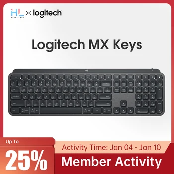 Logitech MX Keys Безжична Клавиатура Bluetooth Office 104 Клавиша за Зареждане С Подсветка Ултра-Тъпо Преносим Бизнес За PC, Лаптоп