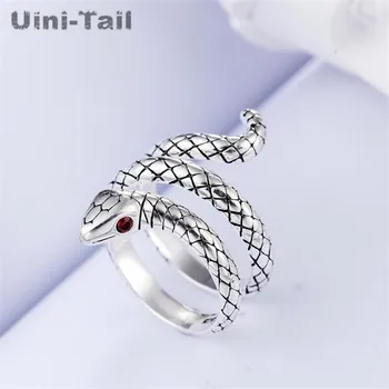 Uini-Tail горещо предложение, Тибетское сребро 925 проба, динамично ретро пръстен със змия, сладък моден тренд, висококачествени бижута за мъже и жени GN965