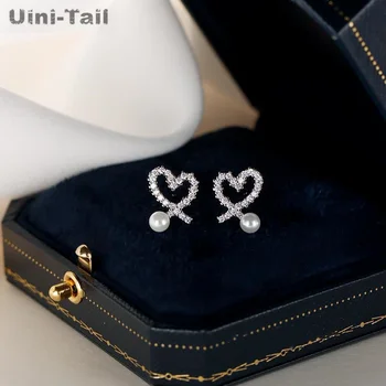Uini-Tail, хит на продажбите, нови тибетски сребърни обеци от сребро 925 проба, прости перлени обеци във формата на сърце, висококачествени френски изискани обеци