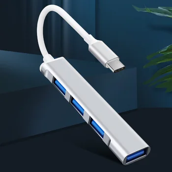 USB C Удължител Silver USB Hub 4 port Type C ДО USB Adaptador USB 3.0 Мулти Сплитер За Xiaomi Apple Huawei MateBook Компютър
