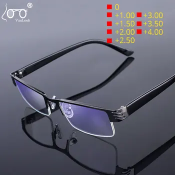 Vanlook Рамки За Очила За Четене Мъжки Метални Очила С Половин Рамки Рамки Анти Син Лъч UV Компютърни Оптични Точки 0 +100 +2.50