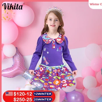 VIKITA/Брендовое Рокля от 2 до 8 години за малки момиченца, Дрехи с дълги ръкави, вечерни рокли пачки с цветя модел за момичета, Детски рокли с цветен модел, LH5460, Микс