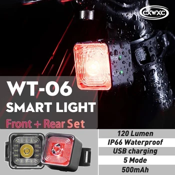 WT06 Умен Велосипеден Стоп Задна светлина 120 Лумена Водоустойчив IP66 Фаровете и Задните Светлини, 5 степенна Режим на USB Зареждане