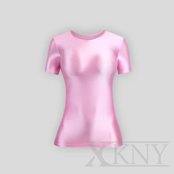 XCKNY/ мъжки и дамски лъскава тениска, сексуална обтягивающая тениска с къс ръкав, лъскава коприна базова риза, ежедневни универсални чорапогащници, Спортни облекла за гмуркане
