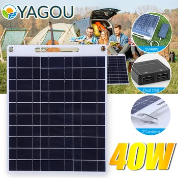 YAGOU 40 W Соларен Панел Преносима 5 За Бързо Зареждане на Слънчева Батерия Външно Аварийно Зарядно Устройство за Батерията на Телефона е на Къмпинг, Туризъм и Пътуване