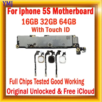 Безплатна iCloud за iPhone 5S дънна Платка с/БЕЗ Touch ID 16 GB/32 GB/64 GB Логически платка Със система IOS Оригиналната Разблокированная Логическа такса