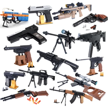 Военни MOC Пистолети Строителни Блокове PUBG M4A1 UZI Asen 98K M6 AK47 Модел Пушка SWAT WW2 Тухли Оръжия Играчки Подарък