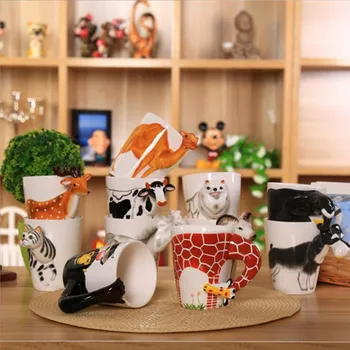 Керамични кафеена чаша CFen A, чаша за чай с мляко, 3D форма на животно, Ръчно рисувани, чаша с животни, подаръци за рожден ден