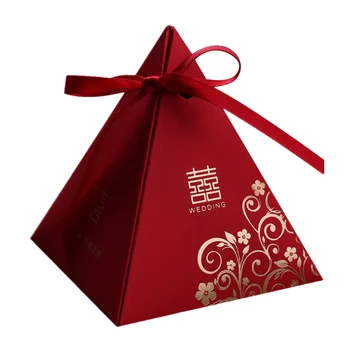 Китайски Елегантен Триъгълник Бронзирующий Цвете Сватбена Кутия шоколадови Бонбони Сватбени Подаръци Кутии за Гости Сладки Полза на Хартиен Пакет с Панделка, от 100 бр.