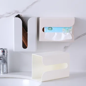 Кутия за Салфетки Стенни Безпроблемна Стикер Закачалка За Кърпи Творчески Прости Пластмасови Многофункционален Кухненски Държач За Тоалетна Хартия Boxs