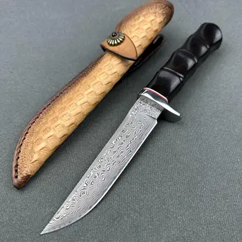 Най-добрият Дамасский нож ръчна изработка от стомана VG10 с дръжка от сандалово дърво, Красиви кожени Сабя, За улицата, за Лов, в занаятчийски риболов, обезкостяване и Къмпинг