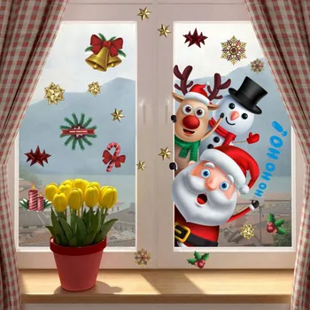 Направи си САМ Коледни Стикери За Прозорци, Венец Снежинки, Дядо Коледа Коледна Елха Монтиране на Прозореца се Захваща За Врата Стенни Стикери Статични Етикети