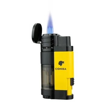 Нов 4 Пламък Мастилено-струйни Факел Тютюневата Запалка Метална Ветрозащитная Бутановая Газова Запалка За Пури Многократно С Нож за Пури Подарък за Мъже