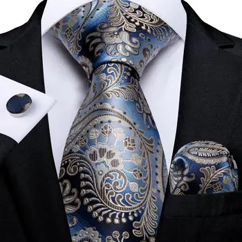 Синьо Шампанско Пейсли Дизайн Коприна Сватбен Вратовръзка За Мъжете Ръчно Изработени Копчета За Ръкавели Подарък На Мъжката Вратовръзка Мода Бизнес Вечерни Директна Доставка На Hi-Тай